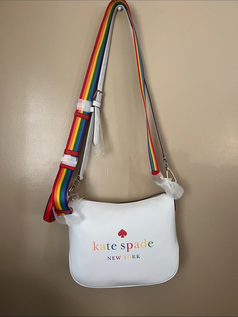 kate spade White Crossbody with Rainbow Strap